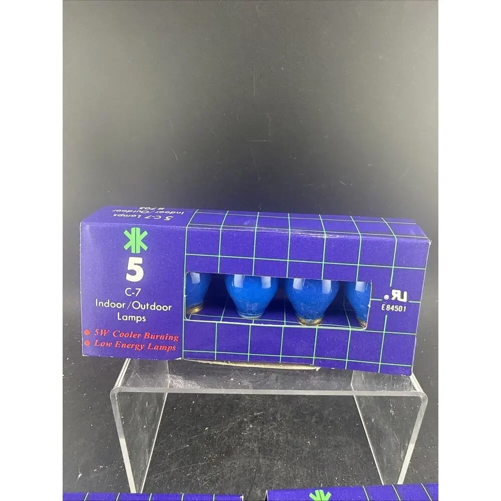Vtg C7 Christmas Light Bulbs Blue Ceramic Steady Burning 5 Pk NOS Lot of 5 Box